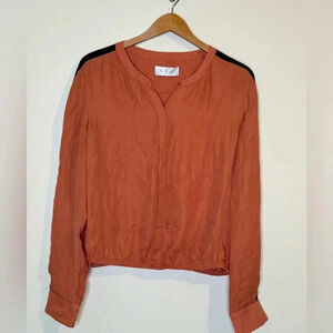 A.L.C. Burnt Orange and Black Stripe Silk Blouse